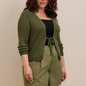 NWT ✨ Torrid Olive Green Tie-Front Ribbed Cardigan Sweater Top Size 1X